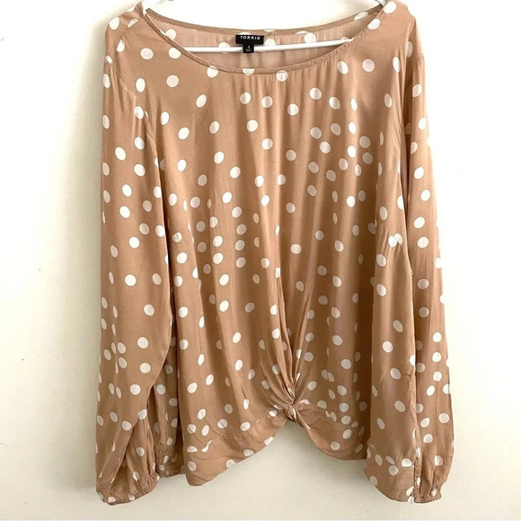 Torrid Tan Polka Dot Blouse - Picture 2 of 7